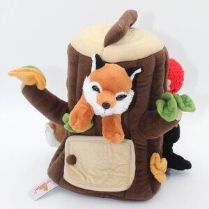 Unipak 13 Inch Plush Hollow Tree Trunk House With 4 Forest Animals Stuffed Plush
